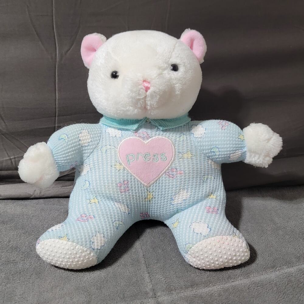 Eden Teddy Bear Thermal Waffle Knit Plush Stuffed Animal Musical WORKS Blue